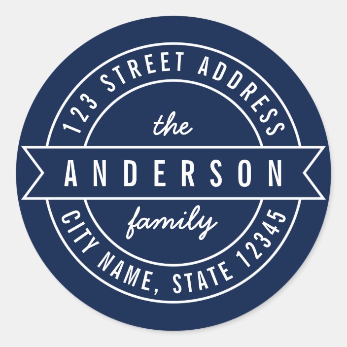Editable Color Ribbon Family Name Return Address Classic Round Sticker ...