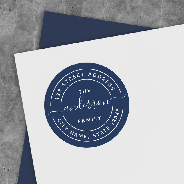 Editable Color Round Calligraphy Return Address Classic Round Sticker ...