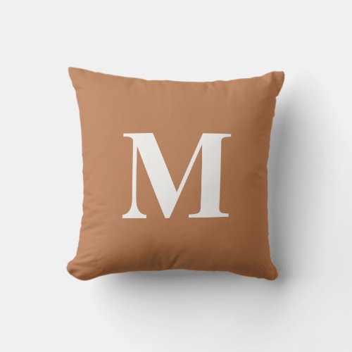 Editable Color Rust Orange White Monogram Initial Outdoor Pillow