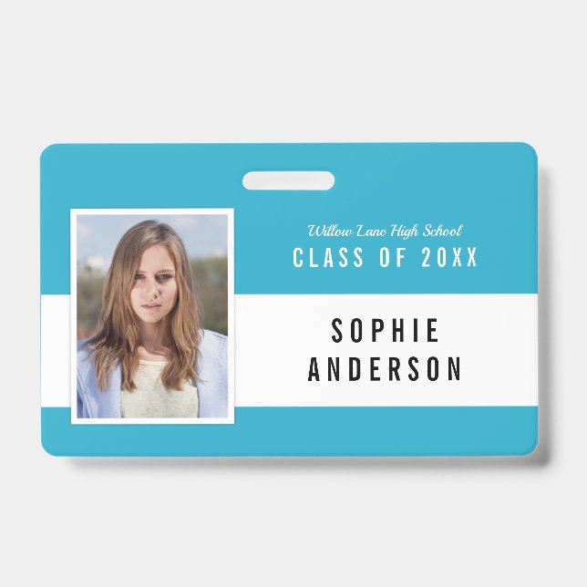 Editable Color School Class Reunion Photo Name Badge (Front)