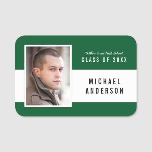 Editable Color School Class Reunion Yearbook Photo Name Tag