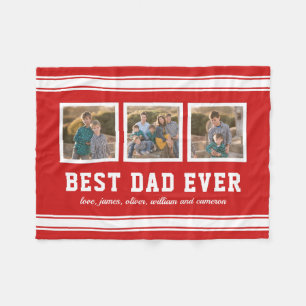 Editable Color Sporty Best Dad Ever Photo Collage Fleece Blanket