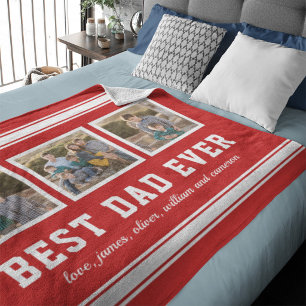 Editable Color Sporty Best Dad Ever Photo Collage Fleece Blanket