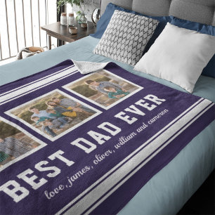 Editable Color Sporty Best Dad Ever Photo Collage Fleece Blanket