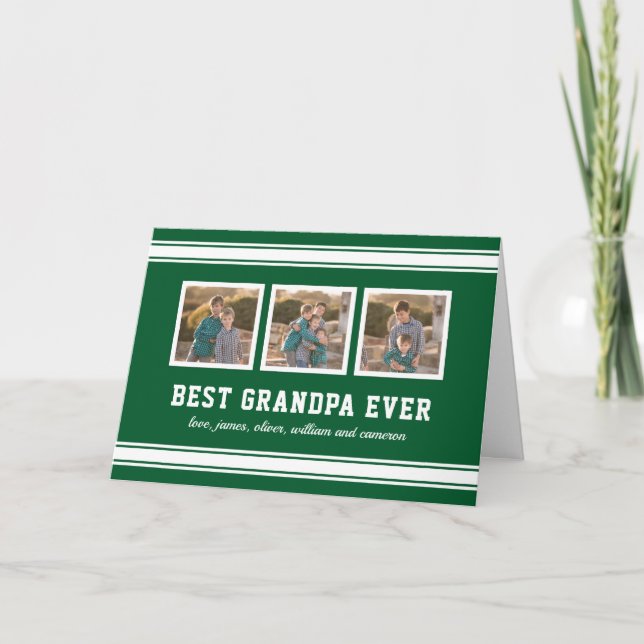 Editable Color Sporty Best Grandpa Ever Photo Card (Front)
