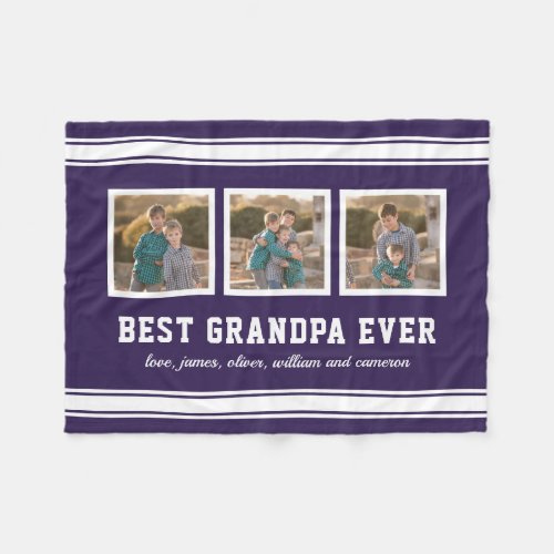 Editable Color Sporty Best Grandpa Ever Photo Fleece Blanket