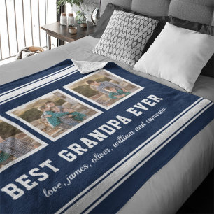 Editable Color Sporty Best Grandpa Ever Photo Fleece Blanket