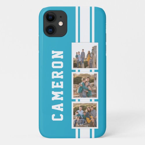 Editable Color Sporty Varsity White Stripes Photo iPhone 11 Case