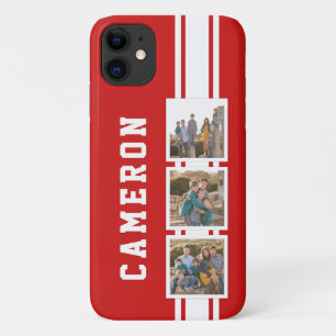 Editable Color Sporty Varsity White Stripes Photo iPhone 11 Case