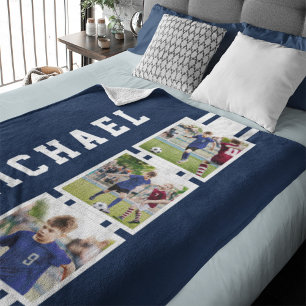 Editable Color Sporty Varsity White Stripes Photo Fleece Blanket