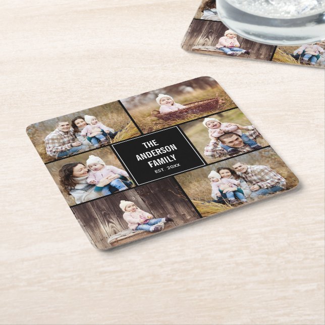 Editable Color Square Photo Collage Coasters (Angled)