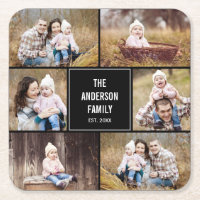 Editable Color Square Photo Collage Coasters