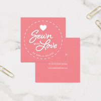 Editable Color Stylish Sewn with Love Heart Square Business Card