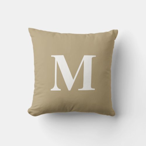 Editable Color Tan Gold White Monogram Initial Outdoor Pillow