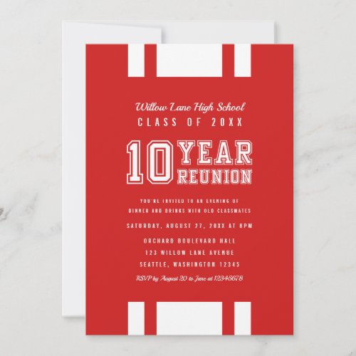 Editable Color Varsity 10 Year Class Reunion Invitation