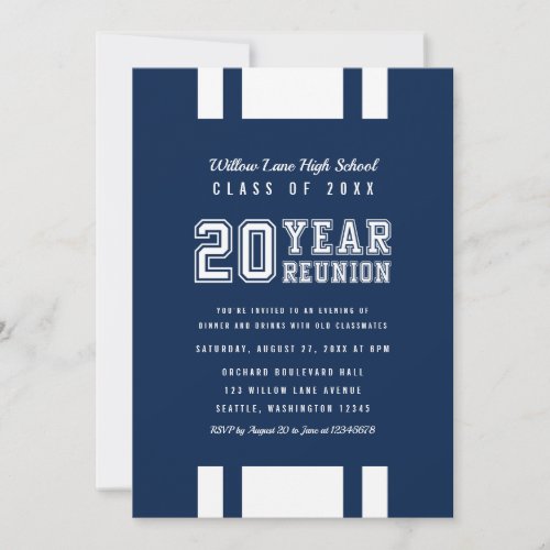 Editable Color Varsity 20 Year Class Reunion Invitation