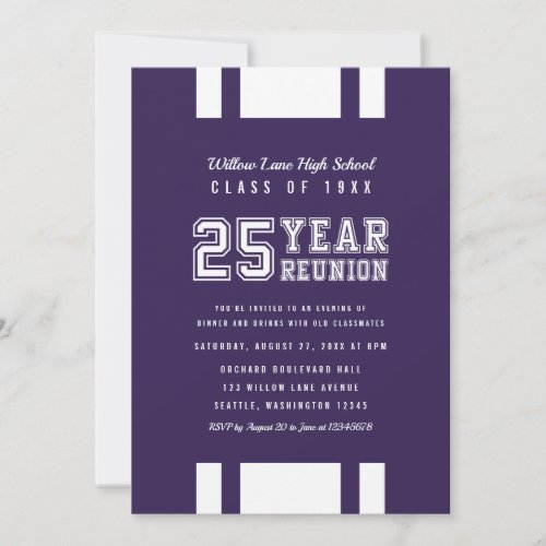 Editable Color Varsity 25 Year Class Reunion Invitation