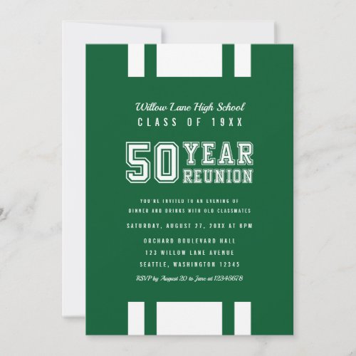 Editable Color Varsity 50 Year Class Reunion Invitation