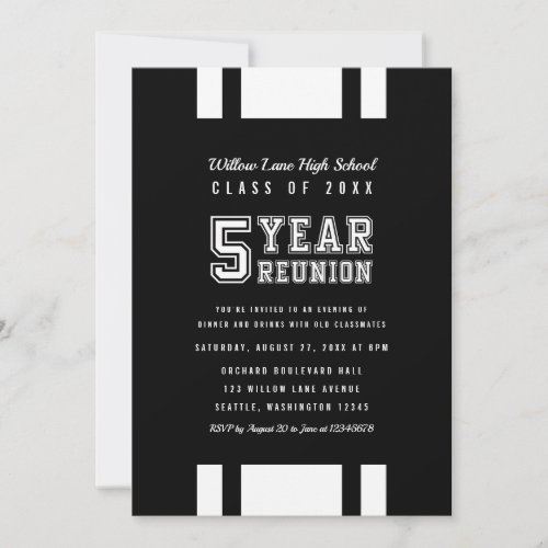 Editable Color Varsity 5 Year Class Reunion Invitation