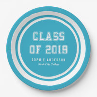 Editable Color Varsity Class of 2019 Graduation Paper Plate