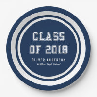 Editable Color Varsity Class of 2019 Graduation Paper Plate