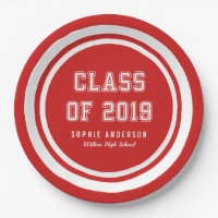 Editable Color Varsity Class of 2019 Graduation Paper Plate