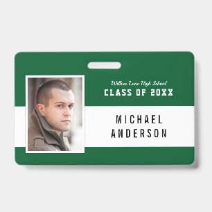 Editable Color Varsity Class Reunion Photo Name Badge