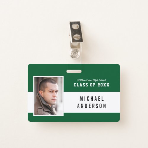 Editable Color Varsity Class Reunion Photo Name Badge