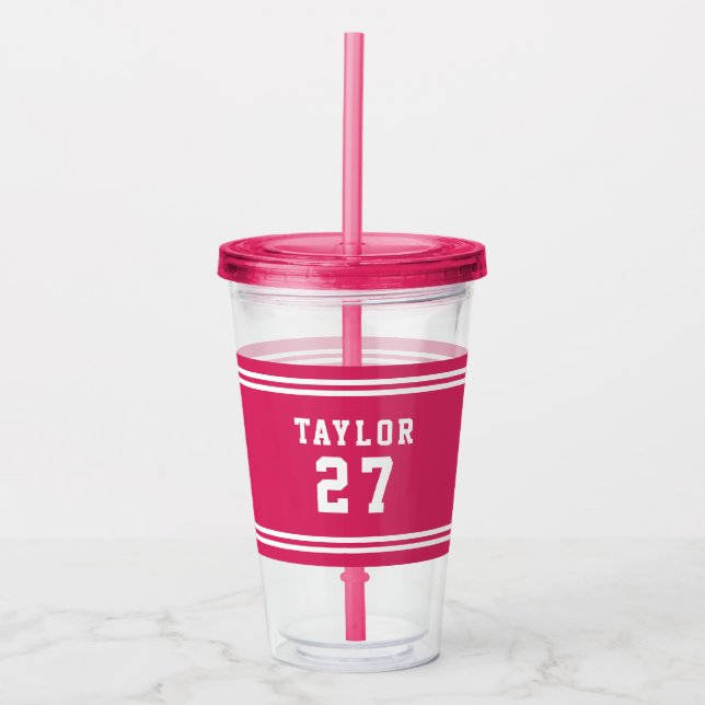 Editable Color Varsity Name Number Acrylic Tumbler (Front)