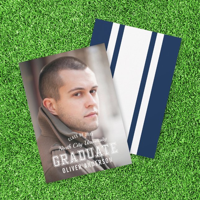 Editable Color Varsity Photo Graduate Announcement (Creator Uploaded)