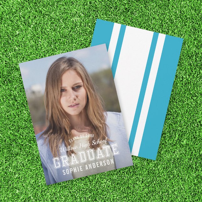 Editable Color Varsity Photo Graduate Announcement (Creator Uploaded)