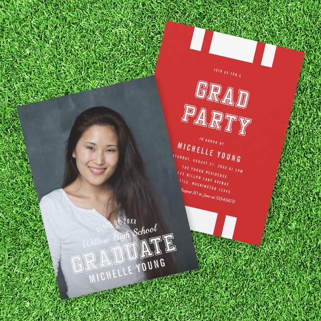 Editable Color Varsity Photo Graduate Grad Party Invitation (Creator Uploaded)