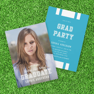Editable Color Varsity Photo Graduate Grad Party Invitation
