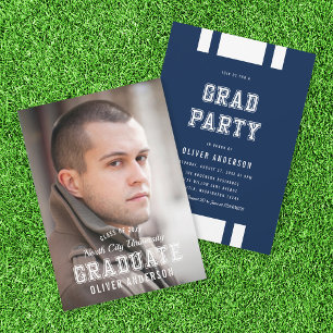 Editable Color Varsity Photo Graduate Grad Party Invitation