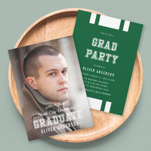 Editable Color Varsity Photo Graduate Grad Party Invitation