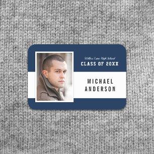 Editable Color Varsity School Class Reunion Photo Name Tag