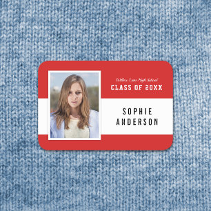 Editable Color Varsity School Class Reunion Photo Name Tag