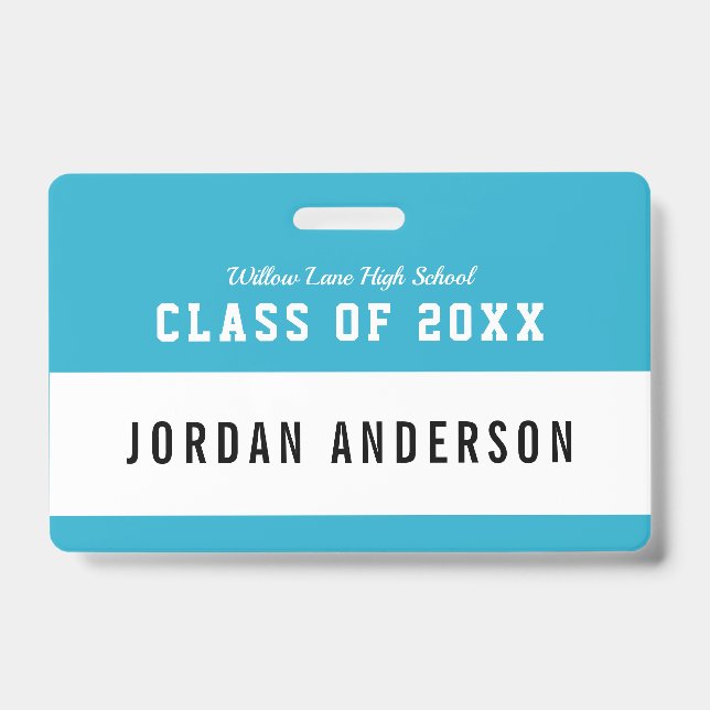 Editable Color Varsity Style Class Reunion Name Badge (Front)