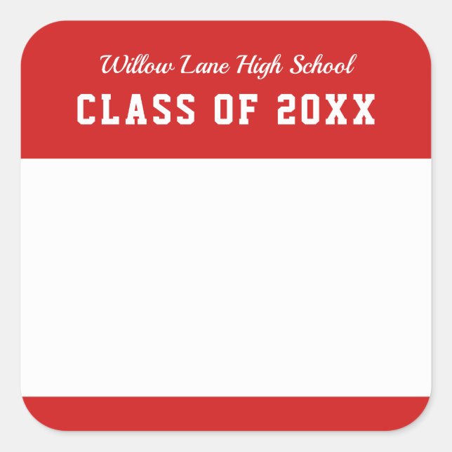 Editable Color Varsity Style Class Reunion Name Square Sticker (Front)