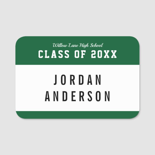 Editable Color Varsity Style Class Reunion Name Tag (Front)
