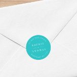 Editable Color Wedding Return Address Modern Classic Round Sticker<br><div class="desc">Editable Color Wedding Return Address Modern Classic Round Sticker with text in white against an editable background color; to change it from turquoise to a color of your choice, click the customize button. Personalize it by replacing the placeholder text. For more options such as to change the font, it's size...</div>