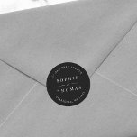 Editable Color Wedding Return Address Modern Classic Round Sticker<br><div class="desc">Editable Color Wedding Return Address Modern Classic Round Sticker with text in white against an editable background color; to change it from black to a color of your choice, click the customize button. Personalize it by replacing the placeholder text. For more options such as to change the font, it's size...</div>
