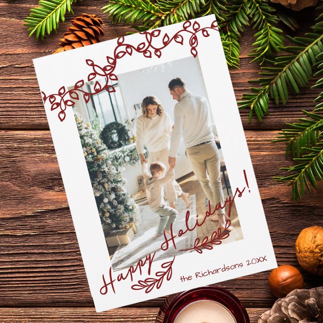 Editable Color Whimsical Christmas Doodles Photo Holiday Card (Creator Uploaded)