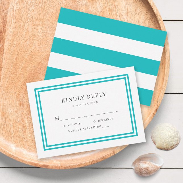 Editable Color White Stripes Nautical Wedding RSVP (Creator Uploaded)