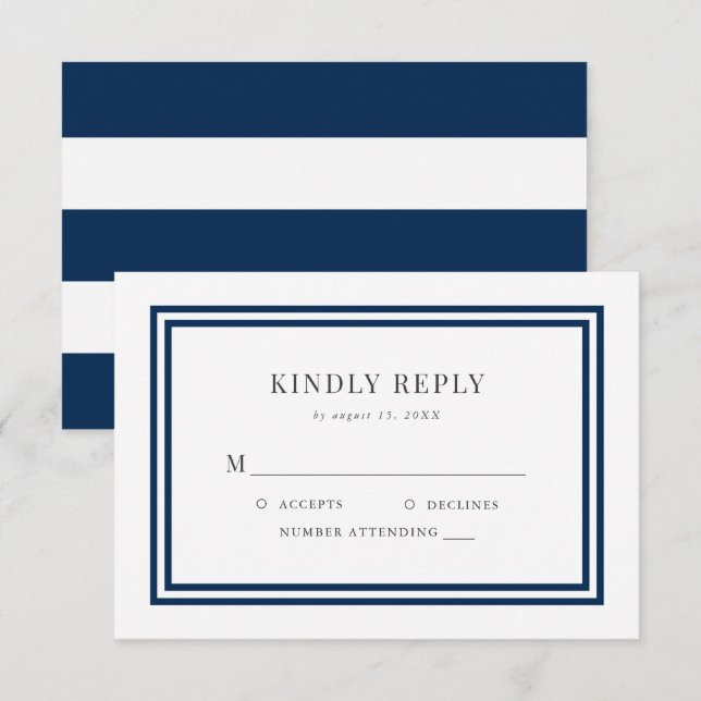 Editable Color White Stripes Nautical Wedding RSVP Card (Front/Back)