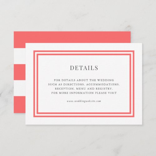 Editable Color White Stripes Wedding Details Enclosure Card