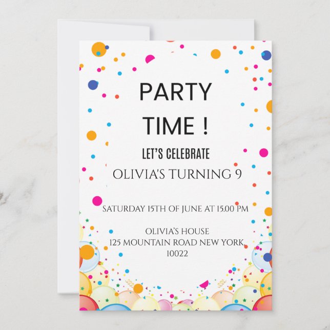 Editable Colored Confetti Birthdayday Invitation (Front)