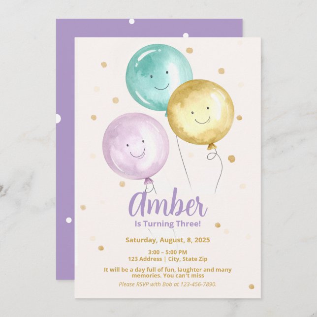 Editable Colorful Balloon Arch Invitations (Front/Back)