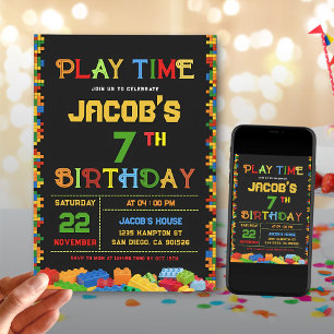 Editable Colorful Building Blocks Birthday Party Invitation