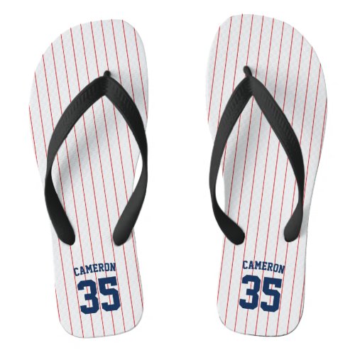 Editable Colors Baseball Jersey Stripes Name Flip Flops